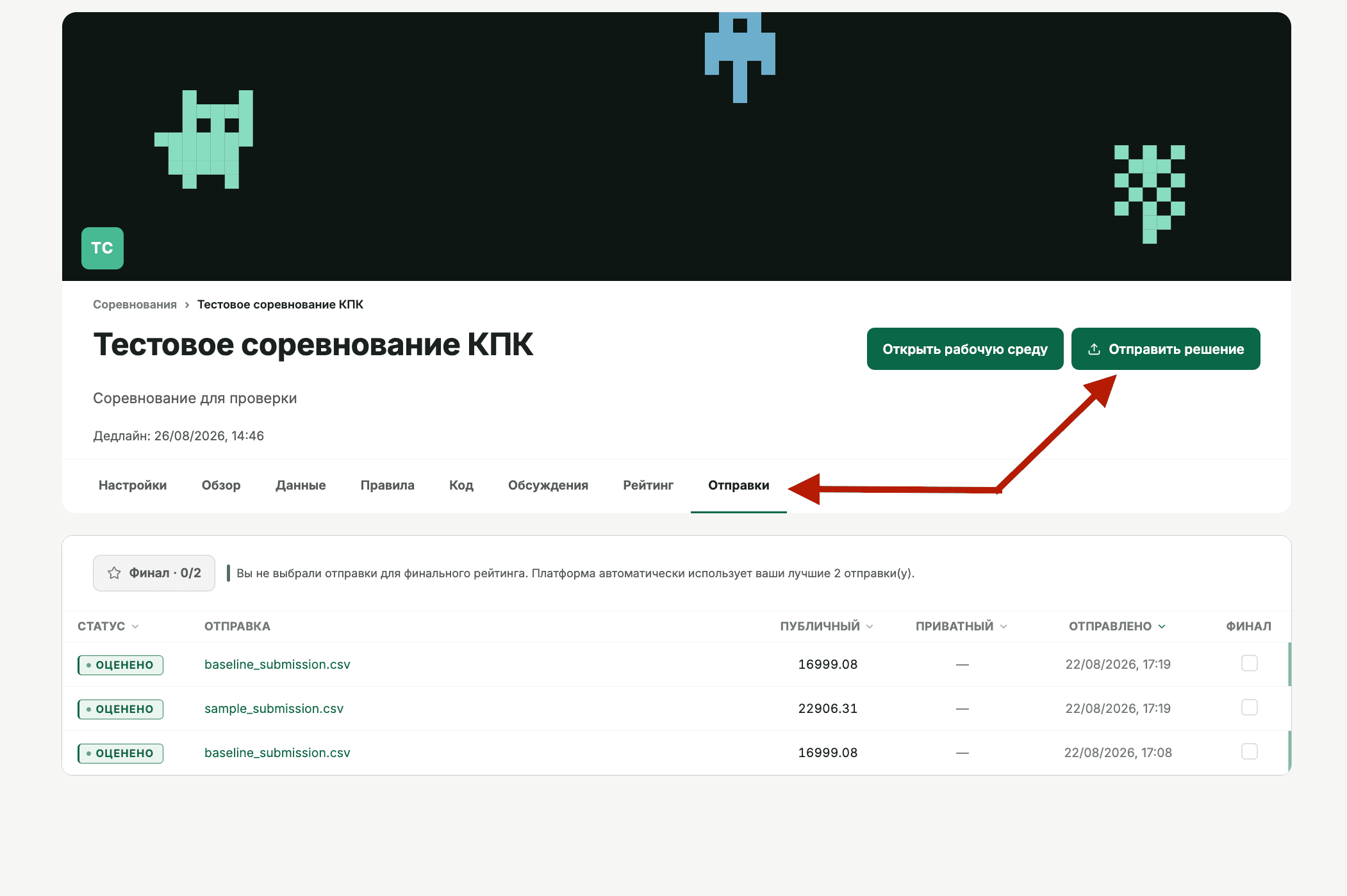 Проверка контрольных отправок и Public score.